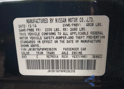 2015 Infiniti Q50 Premium z USA, uszkodzony, nr VIN JN1BV7AP9FM336376